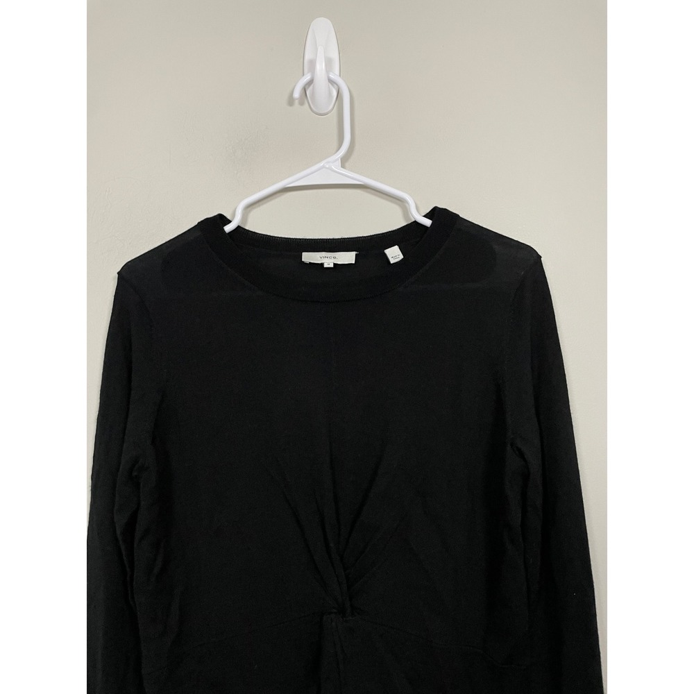 Vince Wool and Silk Blend Twist Front Knit Top in Black Size Medium Quiet Luxury - Picture 3 of 9